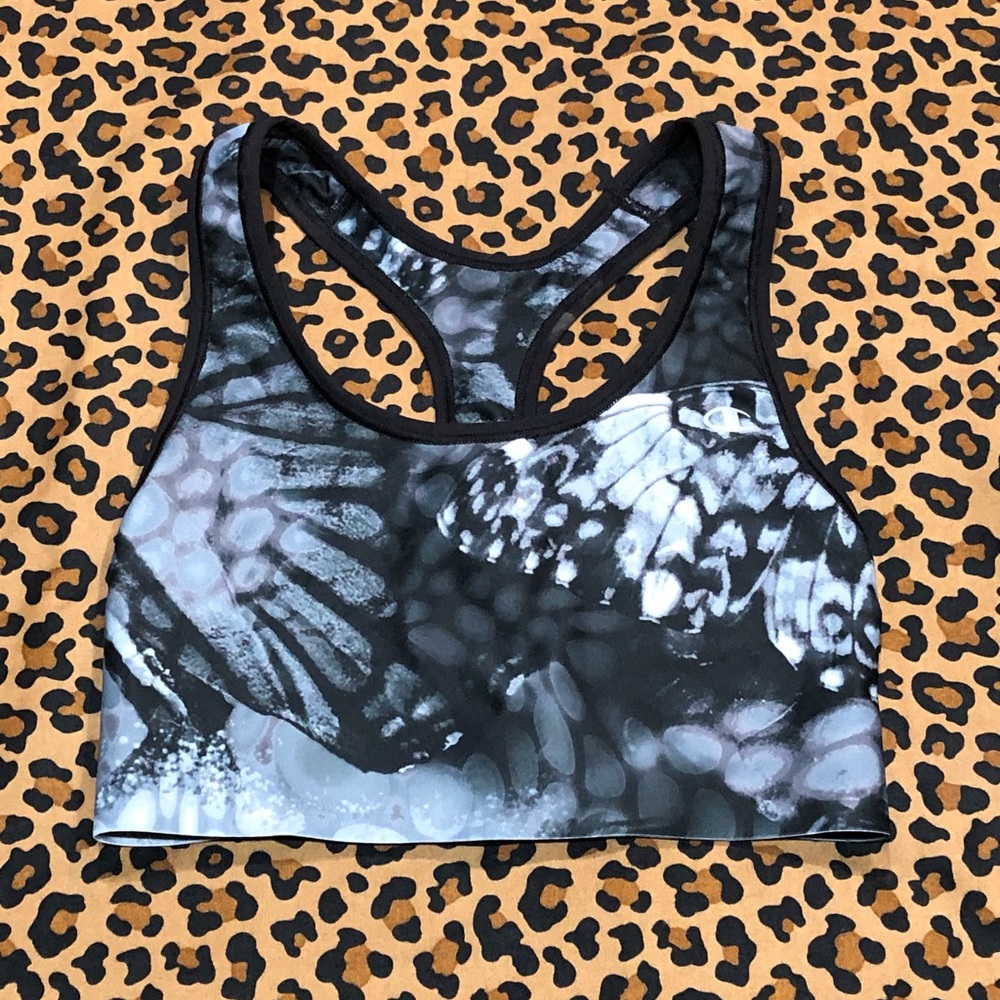 Champion Black and Gray Print Low Impact Compression Sports Bra *Size XS*